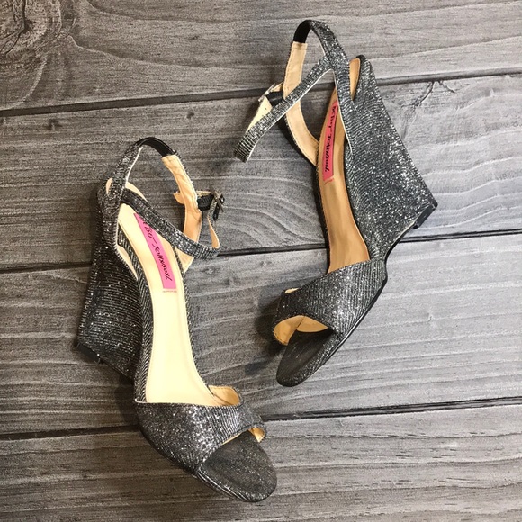 Sparkle Midnight Peep Toe Wedge Sandal - Picture 5 of 6